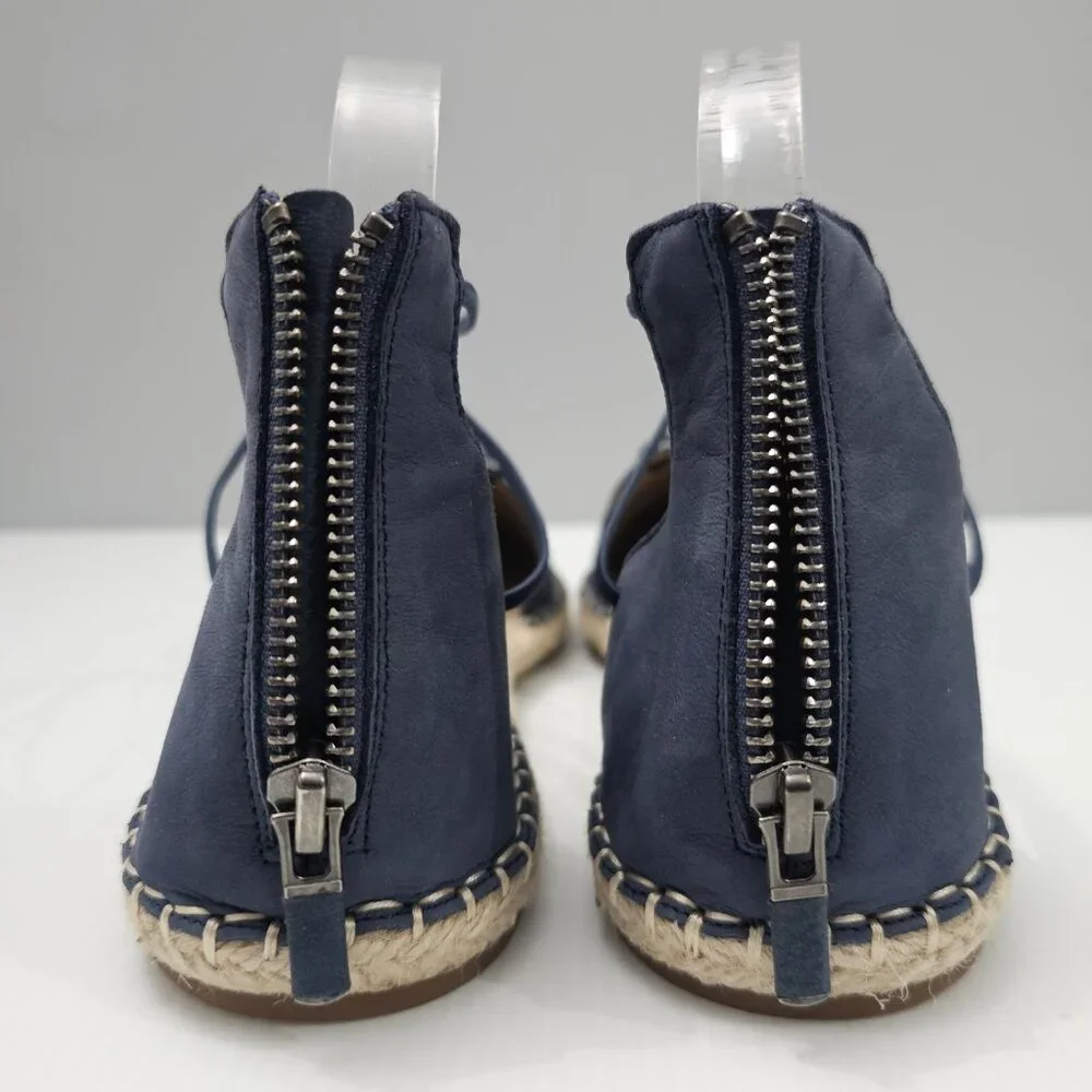 Eileen Fisher Lace Up Espadrille Flats Womens 11 Denim Blue Leather Sandal